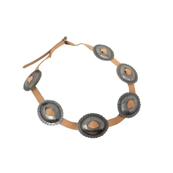 Vintage Western Concho Belt Leather Silver Tone Boho Southwestern - Picture 2 of 12